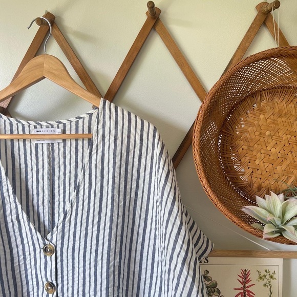 ASOS DESIGN Curve button through smock midi dress in stripe - Picture 4 of 6